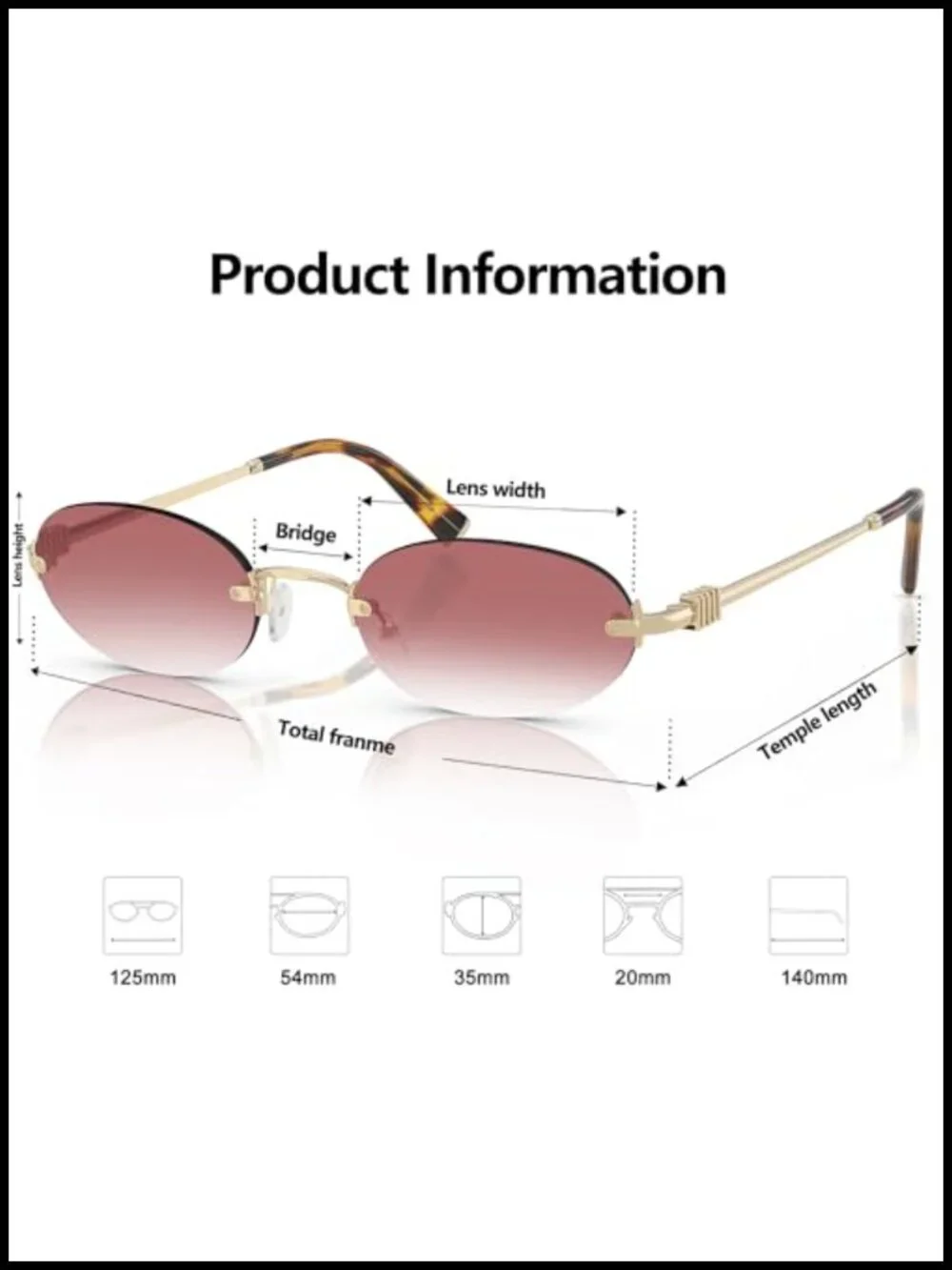 Retro Small Oval Rimless Sunglasses with UV400 Protection